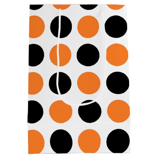 Schwarz-Orange-Polka-Punkte Mittlere Geschenktüte (Rückseite)