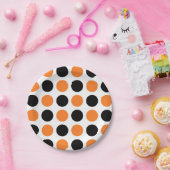 Schwarz-Orange-Polka-Punkte Pappteller (Party)