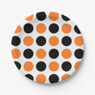 Schwarz-Orange-Polka-Punkte Pappteller