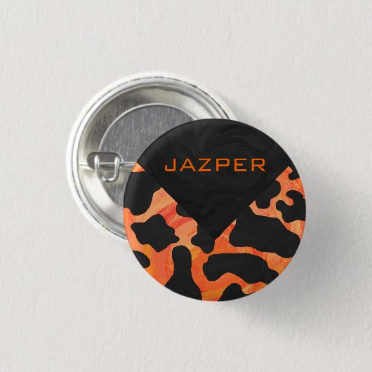 Schwarz-Orange-Print, Monogram-Kuh Button (Vorne & Hinten)