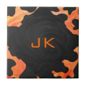 Schwarz-Orange-Print, Monogram-Kuh Fliese (Vorderseite)