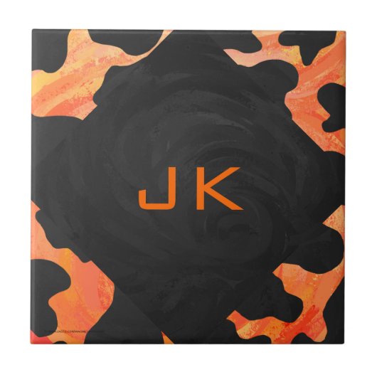 Schwarz-Orange-Print, Monogram-Kuh Fliese (Vorderseite)