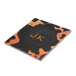 Schwarz-Orange-Print, Monogram-Kuh Fliese