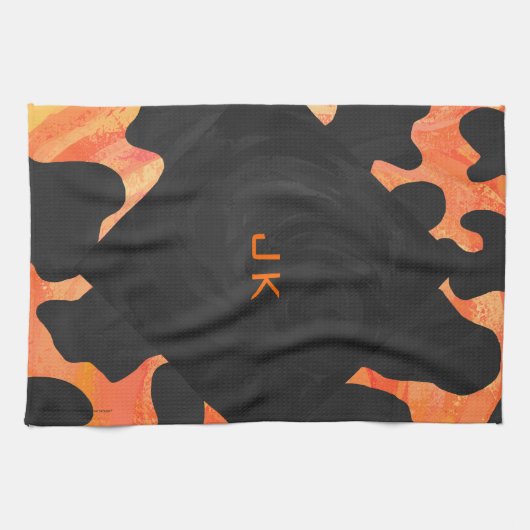 Schwarz-Orange-Print, Monogram-Kuh Handtuch (Horizontal)