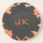 Schwarz-Orange-Print, Monogram-Kuh Sandstein Untersetzer (Vorne)