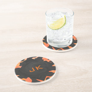 Schwarz-Orange-Print, Monogram-Kuh Sandstein Untersetzer