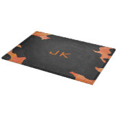 Schwarz-Orange-Print, Monogram-Kuh Schneidebrett (Ecke)