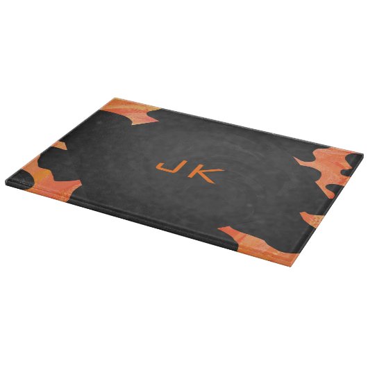 Schwarz-Orange-Print, Monogram-Kuh Schneidebrett (Ecke)