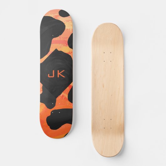 Schwarz-Orange-Print, Monogram-Kuh Skateboard (Vorderseite)