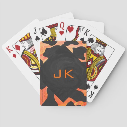 Schwarz-Orange-Print, Monogram-Kuh Spielkarten (Rückseite)