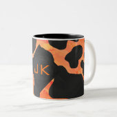 Schwarz-Orange-Print, Monogram-Kuh Zweifarbige Tasse (VorderseiteRechts)