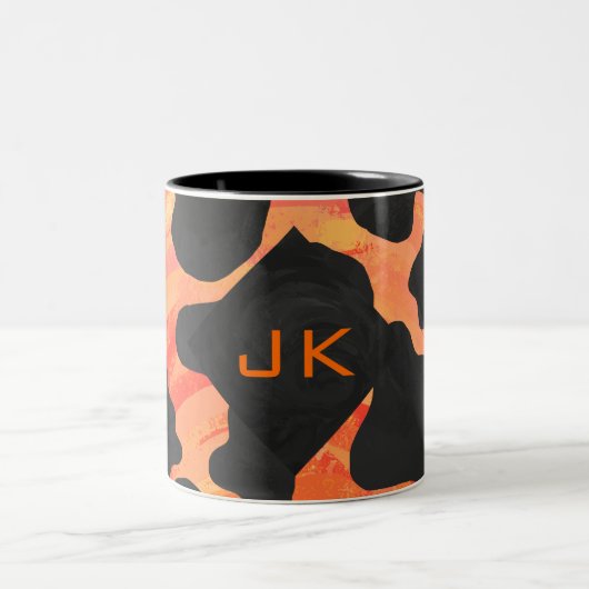 Schwarz-Orange-Print, Monogram-Kuh Zweifarbige Tasse (Mittel)