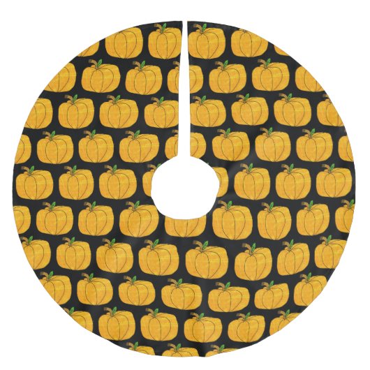 Schwarz-Orange Pumpkins Halloween-Baumrock Polyester Weihnachtsbaumdecke (Vorderseite)