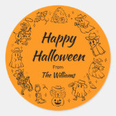 Schwarz & Orange Quirky Hand Drawn Spooky Hallowee Runder Aufkleber (Vorderseite)