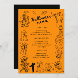 Schwarz & Orange Quirky Hand Zeichnen Halloween Menükarte