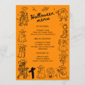 Schwarz & Orange Quirky Hand Zeichnen Halloween Menükarte (Vorderseite)