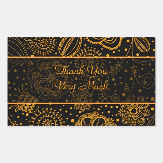 Schwarz-orange Retro-Muster für Flora-Schrift Rechteckiger Aufkleber (Vorderseite)