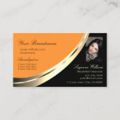 Schwarz-orange-schicke Gold-Dekoration mit Logos u Visitenkarte (Rückseite)