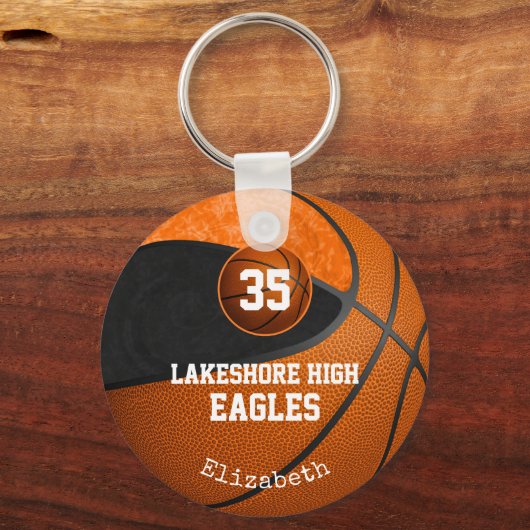 Schwarz-Orange-Schulfarben-Basketballmannschaft Schlüsselanhänger (Rückseite)