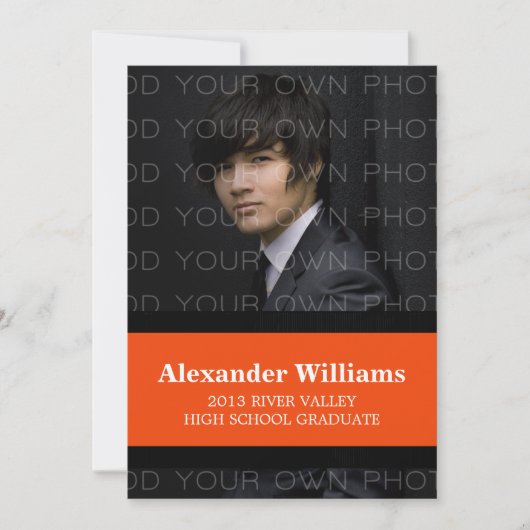 Schwarz/Orange Schulfarbstreifen Grad Einladung (Vorderseite)