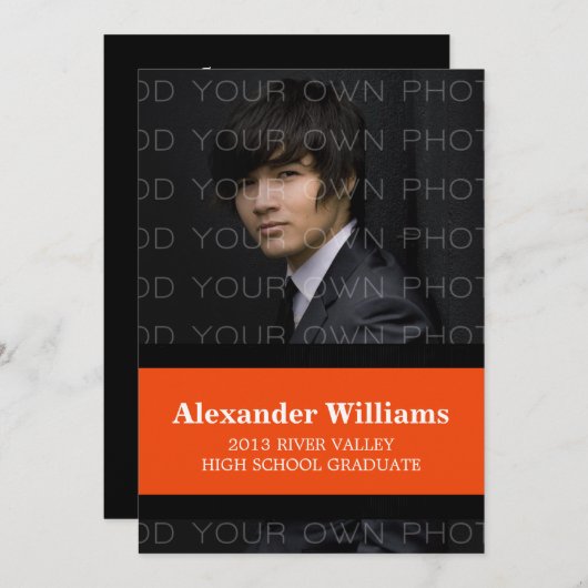 Schwarz/Orange Schulfarbstreifen Grad Einladung (Vorne/Hinten)