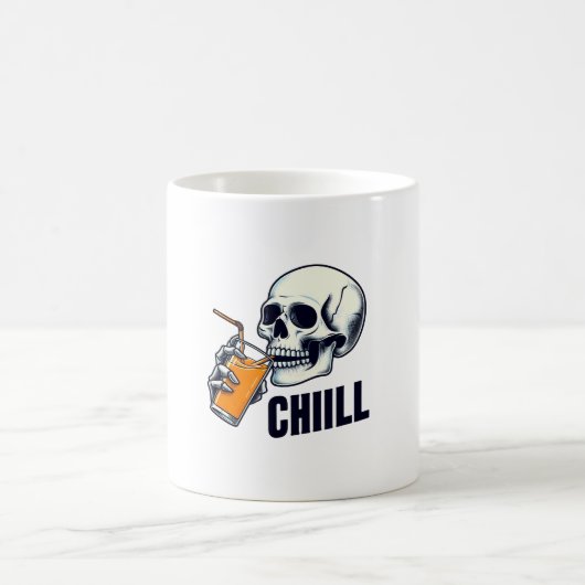 Schwarz-Orange-Skull-Illustration Chiill-Tasse Kaffeetasse (Mittel)
