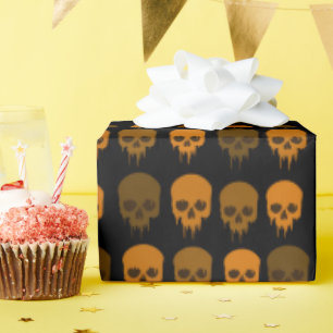 Schwarz/Orange Skull Print Halloween Geschenkpapier
