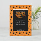 Schwarz-Orange Spinnen Halloween-Party Custom Einladung (Stehend Vorderseite)