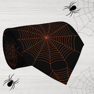 Schwarz-Orange-Spinnennetz Halloween-Muster Krawatte