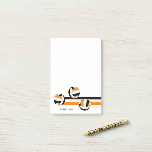 Schwarz-Orange-Sportteam färbt Volleyballs Post-it Klebezettel (Auf Schreibtisch)