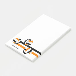 Schwarz-Orange-Sportteam färbt Volleyballs Post-it Klebezettel