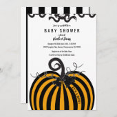 Schwarz & Orange Stripe Pumpkin Fall Babydusche Einladung (Vorne/Hinten)