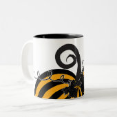 Schwarz Orange Striped Pumpkin Chic Herbst Zweifarbige Tasse (Vorderseite Links)