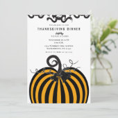 Schwarz-Orange Striping Pumpkin Erntedank Dinner Einladung (Stehend Vorderseite)