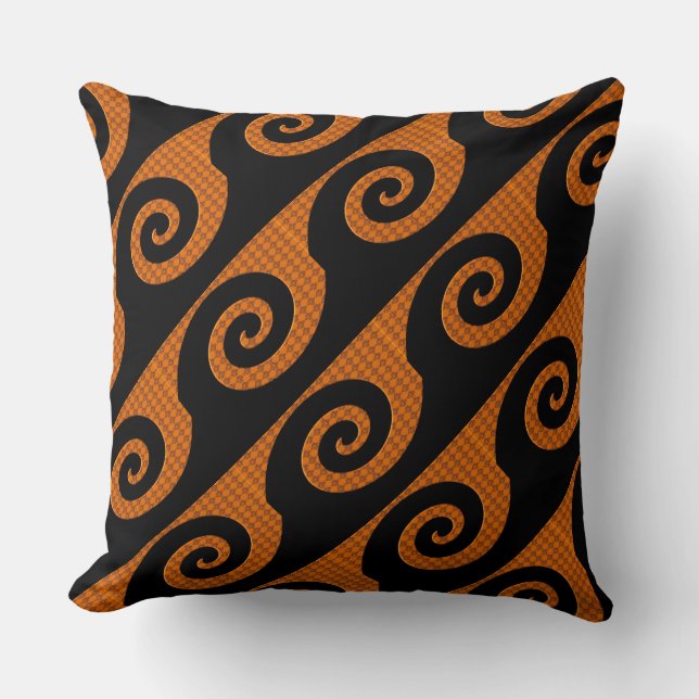 Schwarz-orange-Swirbel-Pattern-Kissen Kissen (Vorderseite)