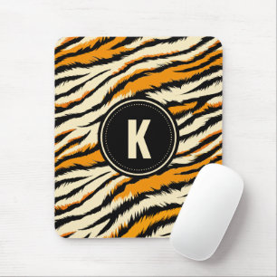 Schwarz Orange Tiger Streifen Muster Monogramm Mousepad