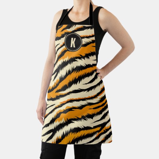 Schwarz Orange Tiger Streifen Muster Monogramm Schürze (InSitu)