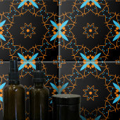 Schwarz-Orange Türkis Arabesque Mosaik Muster Fliese