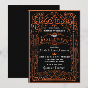 Schwarz & Orange Vintage Viktorianischer Dekor Hal Einladung