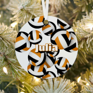 Schwarz-Orange-Volleyball mit Athleten Namensgewäh Ornament Aus Metall