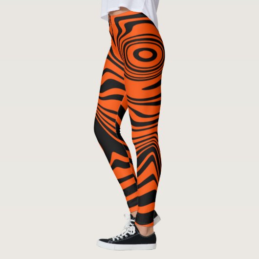 Schwarz Orange Wavy Striping Leggings wählen Farbe (Links)