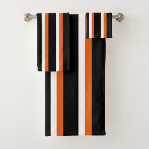 Schwarz Orange Weiß Gestreift Badhandtuch Set