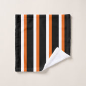 Schwarz Orange Weiß Streifen Badhandtuch Set (Waschlappen)