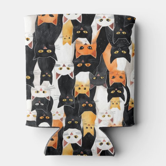 Schwarz-Orange-weiße Katzen Dosenkühler (Rückseite)