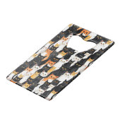 Schwarz-Orange-weiße Katzen Geldbeutel Flaschenöffner (Vorderseite Schrägansicht)