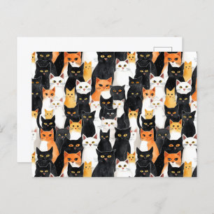 Schwarz-Orange-weiße Katzen Postkarte
