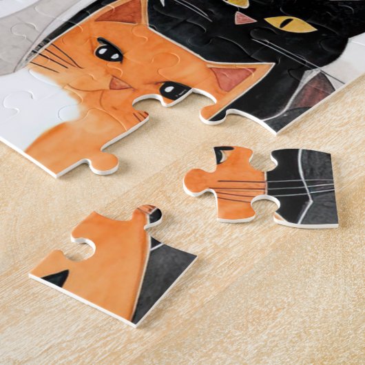 Schwarz-Orange-weiße Katzen Puzzle (Seite)