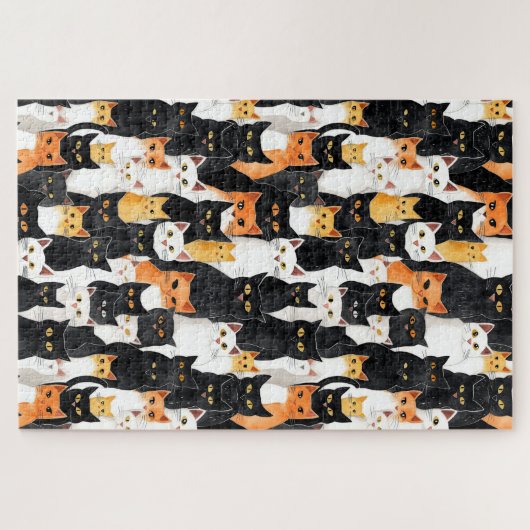 Schwarz-Orange-weiße Katzen Puzzle (Horizontal)