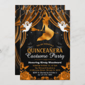 Schwarz & Orange Witz & Shimmer Vorhang Quinceañer Einladung (Vorne/Hinten)