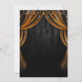 Schwarz & Orange Witz & Vorhang Geburtstag Einladung (Rückseite)